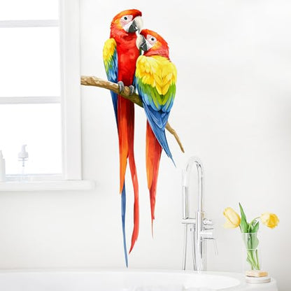 Macaw Parrot Wall Decals Removable Bird Couple Vinyl Stickers for Nursery Living Room and Kids Playroom Jungle Theme Decor Peel and Stick Wall Art