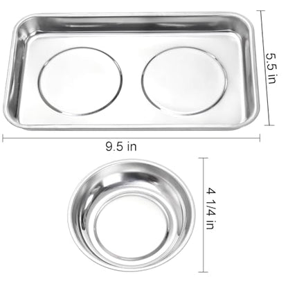 Okllen 6 Pcs Magnetic Parts Tray Set, Stainless Steel Heavy Duty 9.5"W x 5.5''L Square and 4 1/4" Round Extra Strong Magnetic Tool Trays Holder for Socket Screw Nuts Bolts Metal Parts