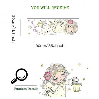 Cute Pink Little Angel Girl Wall Stickers, sacinora Cartoon Good Night Wall Decals Removable Vinyl Peel and Stick for Nursery Kids Baby Children's Room Living Room Bedroom Playroom Art Decorations