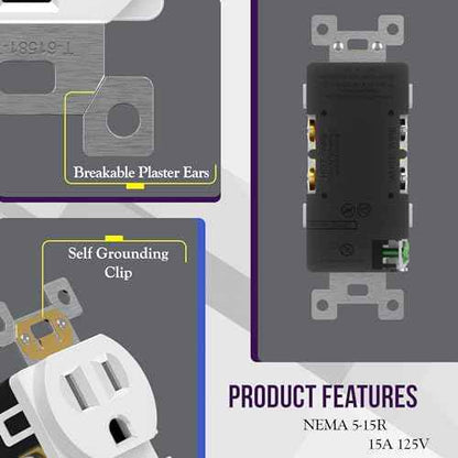 ENERLITES Duplex Receptacle Outlet, Tamper-Resistant Electrical Wall Outlets, Residential Grade, 3-Wire, Self-Grounding, 2-Pole,15A 125V, UL Listed, 61581-TR-W-40PCS, White (40 Pack)