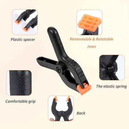 12pcs Black Plastic Spring Clamps, Anti-Slip Clips for Balloon Arch Clips for Backdrop, Heavy Duty Plastic Clamp for Backdrop Curtain and Photo Prop