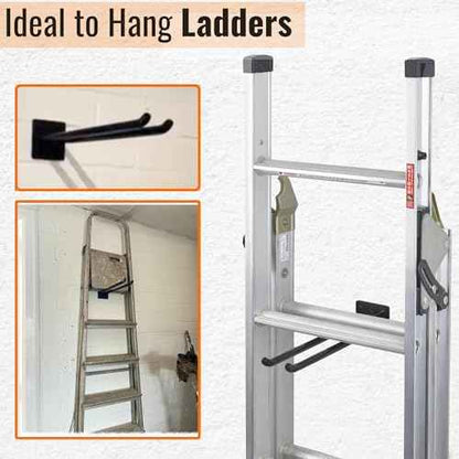 Ladder Hangers for Garage Wall - Hooks Heavy Duty - Hooks for Garage Wall Hanging - Shed, Yard and Garage Tool Hanger for Folding Chairs, ladders and Garden Tools