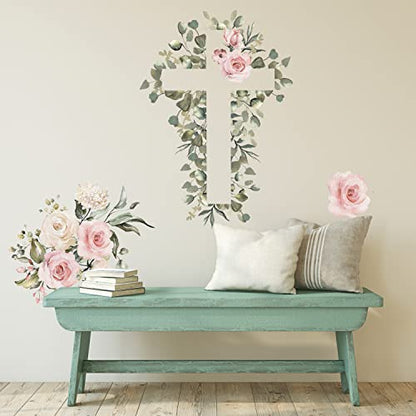 RoomMates RMK5282GM Watercolor Floral Cross Giant Peel and Stick Wall Decals