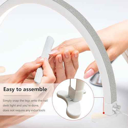Half Moon Light with Phone Holder, 29 in 48W Nail Desk Lamp, Lash Light for Eyelash Tech, Makeup, Tattoo, Spa, Salon, Nail Tech Lamp with Stepless Dimming & Color Temperature(White)