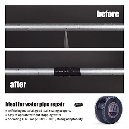 Self Fusing Silicone Tape Leak Seal - 1 In 10 Ft Black No Adhesive Waterproof Silicon Rubber Self Amalgamating Tape for Hose Repair/Pipe Leak Sealing/Electrical Insulating (Pack of 1 Roll)