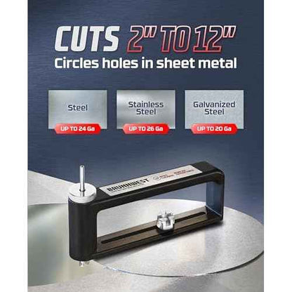 Adjustable Sheet Metal Hole Cutter with 4 Extra BITS, Sheet Metal Circle Cutters, Metals Holes Saw, HVAC Ductwork/Duct Hole Cutter - Cut 2-12¡± Circles Holes in 24Ga Steel and 26Ga Stainless