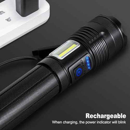 Rechargeable Flashlights 90000 High Lumen, 10000 ?Ah ¥ÂATTERY LED Flashlight with Cob-Light for Home, Super Bright Flash Light 7 Modes, IPX7 Waterproof for Outdoor Camping