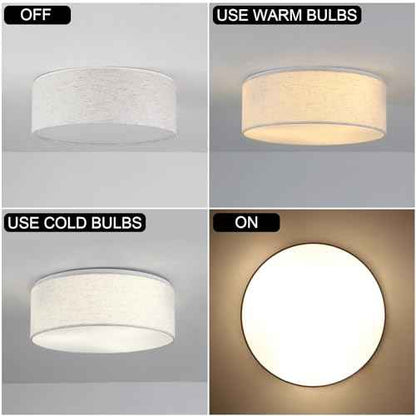 Luupyia 3-Lights Drum Ceiling Light Fixture 12.6 Inches, Vintage Unique Semi Flush Mount Ceiling Lighting with Fabric Drum Shade, Farmhouse Chandeliers for Bedroom, Hallway, Entry, Foyer E26 60W