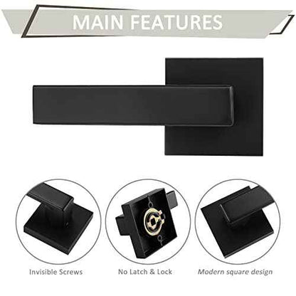 Probrico 4Pack Door Lever Dummy Lever Door Handle for Closets French Door,Square Dummy Door Lever,Non-Turning Single Side Pull with Black Finish,Easy Installation Pull Only Lever Set