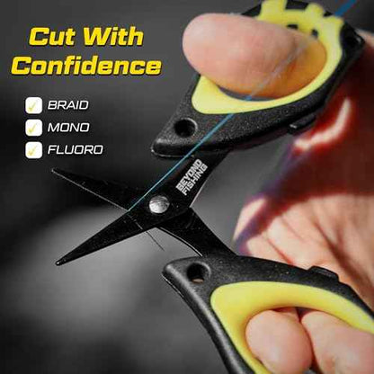 Beyond Fishing - 4.5¡± Fishing Scissors for Braided Line, Stainless Steel with Serrated Blades, Non Slip Grip, Large Finger Holes Fishing Line Cutter
