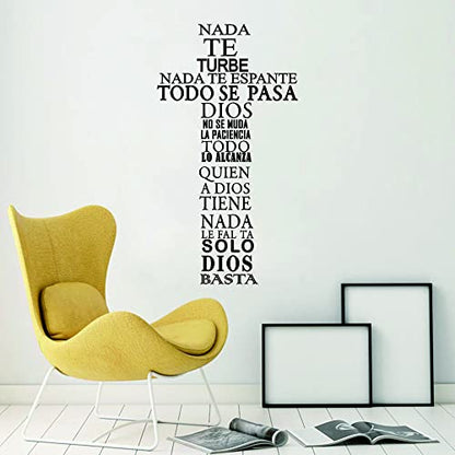 "Nada te turbe"Wall Sticker "Solo Dios Basta"Wall Decor Cross Wall Decal~Spanish Quote Decals for Family Decoration Effect Size:23"x40"inch (Black-JWH286-NADA)