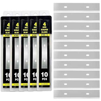4" Scraper Razor Blades, 4 inch Scraper Blades Refills, 50 PCS(5 Box) Replacement Stainless Steel Blades to Remove Labels, Decals, Stickers, Wallpaper Adhesive Vinyls, etc.