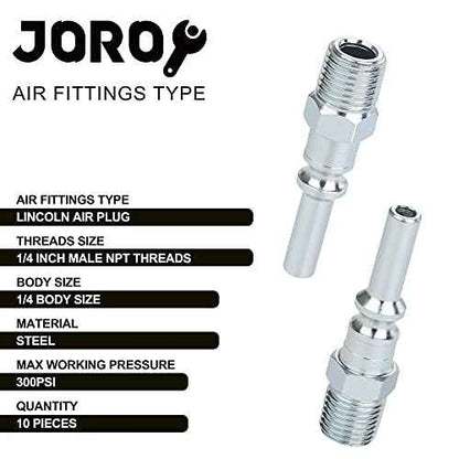 Lincoln L-style Air Hose Fittings, 1/4 Inch Flow Size, 1/4 Inch Male Threads Size, Steel Material, 300PSI, 10 Pieces Air Compressor Accessories Fittings