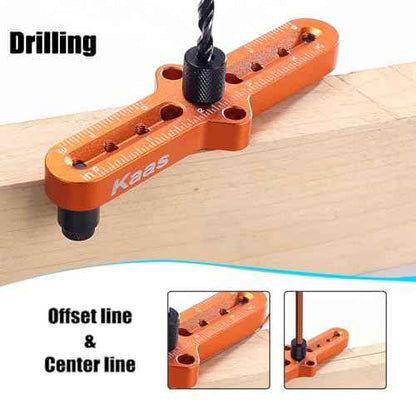 Kaas Self Centering Dowel Jig Kit - Premium Woodworking Tool with Line Scriber Center Finder - Drill Guide for Precise Straight Holes - Includes 1/4", 5/16", 3/8" Bit Guides for Hand Drills