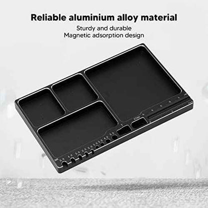 Kadimendium RC Repair Tool Tray Large Space Magnetic Adsorption Sturdy Durable Magnetic Screw Tray Alloy Screw Tray Model for DIY(Black)