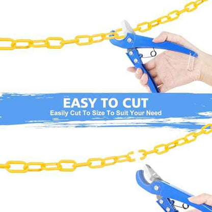 100FT Plastic Chain, Yellow Plastic Chain Links, Waterproof Safety Chain, Plastic Barrier Chains for Crowd Control