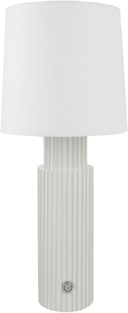 Cordless Modern Resin Table lamp, Fluted Column Base, 5200-mAh Rechargeable Battery, 3-Level Brightness, Build-in Integrated LED 320 Lumen Max, for Bedside Desk Nightstand Light