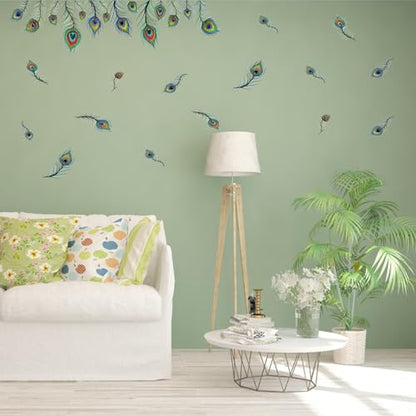 PLIGREAT 9 Pcs Peacock Eyes Feathers Wall Stickers, Removable Vinyl Peel and Stick Wall Decals for Living Room Bedroom Office Home Indoor DIY Wall Art Decor TV Background Wall Decoration