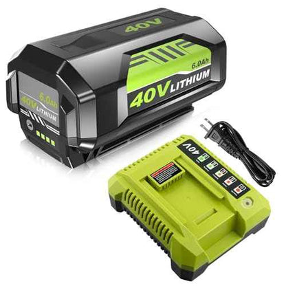 Upgraded 40 Volt 6000mAh ithium ion OP4060 Battery and OP401 Charger Replacement for Ryobi 40v Battery and Charger Combo P403A OP4026 OP4050A OP4040 OP4060 Compatible with Ryobi 40 Volt Power Tools