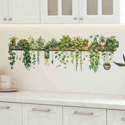 Nature Green Plants Peel and Stick Wall Decals Wallpaper, Removable Wall Decals Shelves Green Plants Vinyl Art Wall Stickers & Murals for Living Room Kitchen Bathroom Decoration (A-Green)