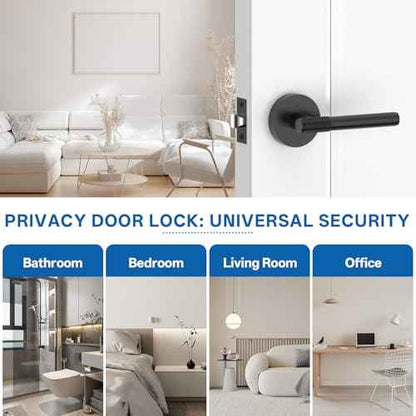 Amerdeco 3 Pack Matte Black Door Handles Interior,Knurled Privacy Door Handles with Lock,Heavy Duty Black Door Lever for Bedroom or Bathroom,Reversible Keyless for Left Right Handed Doors AM0027