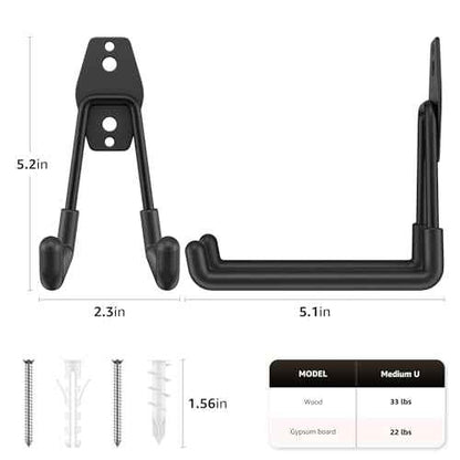 8 Pack 5.2x5.1 Inch U Garage Hooks,Utility Steel Heavy Duty Wall Mount Hangers,with Anti-Slip Coating,for Hanging Bike,Ladder,Ropes,Bulk Items,Power,Yard and Garden Tools