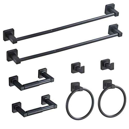 Matte Black Bathroom Hardware Set 8 Pieces,Towel Bar Set Stainless Steel Wall Mounted, Includes 23.6In Hand Towel Bar, Towel Ring, Robe Towel Hooks,Toilet Paper Holder, Bathroom Towel Rack Set