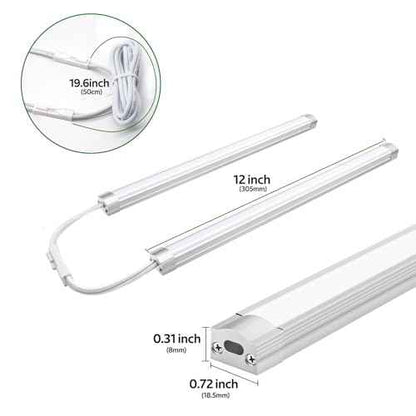 AIBOO Under Cabinet Lighting, Dimmable 12 inch Under Counter Lights, 120V Plug in & Hardwired, Linkable LED Closet Lights for Kitchen, Shelf, Workbench, Desk,Cupboard,Garage (6 PCS), Warm White 3000K
