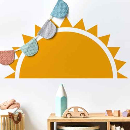 Bohemian Half Sun Wall Decal, Vinyl, Waterproof, Irregular Shape, Bohemian Style, Indoor Decoration, 30.07x15.74 inches, Unisex