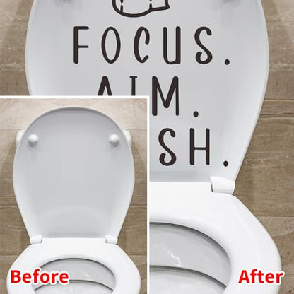 Toilet Lid Decals for Bathroom Toilet Seat, Quotes¡°Aim Focus Flush¡± Flush The Toilet Decal Sign for Bathroom, Funny Toilet Vinyl Rules Wall Decor