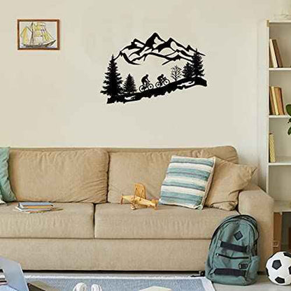 SUPERDANT 2 Sheets Wall Sticker Mountain Bike Riding Outdoor Sport Wall Decal Peak Forest Animals Pattern Vinyl Wallpaper Art Stickers for Home Living Room Bedroom Decor Black
