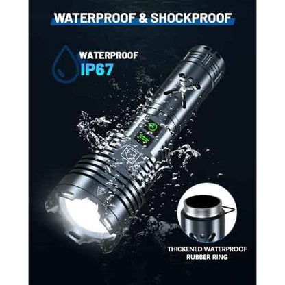 Super Bright 5500.000 High Lumens Flashlights Rechargeable, Powerful LED Flashlight 6 Mode, Zoomable Tactical Flashlights 5000mAh Long Life Battery, Anti-drop Wear-resistant for Home Emergency Camping