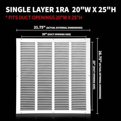 20x25 Air Return Grille(Duct Opening Size),Air Return Vent Cover,Flat Vent Cover,Rejillas De Aire Acondicionado para Casa,Return Air Grilles,Outer Dimensions:21.75"Wx26.75"H(20"Wx25"H, Duct Opening)
