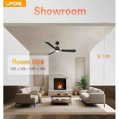 Black Ceiling Fan with Light 52inch, Low Profile, Remote Control, Downrod Mount, Noiseless, Reversible, 6CCT, Dimmable, 6 speeds, Timeable, Ceiling Fans with Lights for Living Room, MDF