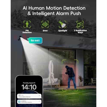 2K Security Cameras Wireless Outdoor, 2.4G/5G WiFi, Solar Camera Outdoor Wireless, Color Night Vision, Solar Powered, Motion Detection Spotlight Siren/2 Way Talk/IP66/Cloud/SD/Alexa