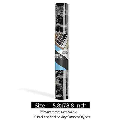 Livelynine Peel and Stick Countertop Contact Paper Waterproof Kitchen Countertop Paper Black Marble Wallpaper Bathroom Counter Top Vinyl Wrap Desk Table Cabinet Covers Removable Backsplash 15.8x78.8