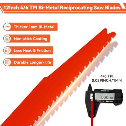 10 Pack 12 Inch 4/6 TPI Reciprocating Saw Blades for Wood and Nail-Embedded Wood Cutting, Bi-Metal Sawzall Blades for Cutting Nail and PVC Pallets etc, for Diablo Sawzall Blades DS1212BW5