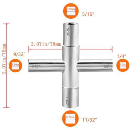 Water key, 2 Pcs 4 Way Sillcock Key, 1/4", 9/32", 5/16", 11/32, Commercial Water Meter Key for Faucet, Hose Bib, Spigot, Valve and Gas Fire Pits