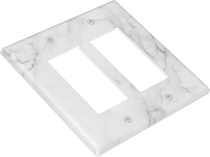 White Marble Pattern Wall Plate Decorative Double Rocker Outlet Light Switch Cover 2-Gang Decorator Art Print Faceplate for Bedroom Kitchen Kids Room Decor 4.6" X 4.5"