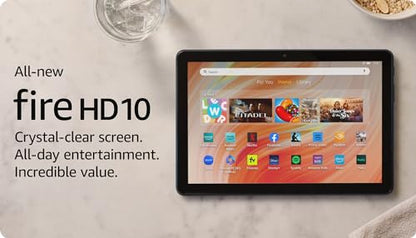 Amazon Fire HD 10 tablet (newest model) built for relaxation, 10.1" vibrant Full HD screen, octa-core processor, 3 GB RAM, 64 GB, Black