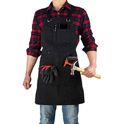 16 Oz Canvas Apron for Men - Black Heavy Duty Work Apron for Carpenters,Woodworkers,Blacksmith,BBQ,Workshop(2 Pack)