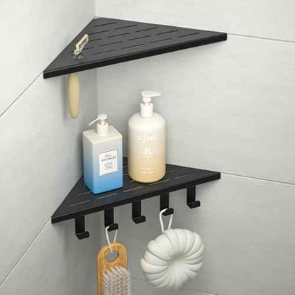 10¡®¡¯ Corner Shower Shelf, 304 Stainless Steel Shelves for Bathroom, Grout in Shelf with Hooks for Tiled Wall (Matte Black)