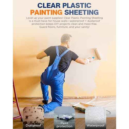 0.7 Mil Plastic Drop Cloths for Painting, 9x12 Ft Extra Large Painting Supplies, Plastic Sheet Dust Cover for Furniture, Floor, Couch Protector (10-Pack)