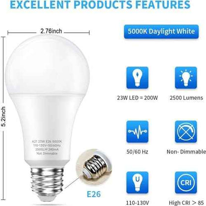 LEDERA 24 Packs 150W Equivalent LED Light Bulb, 23W Bright LED Bulb 2500 Lumens, A21 Daylight White 5000K Light Bulbs for Home Living Room, Kitchen, Office, Garage, Warehouse, Commercial Lighting