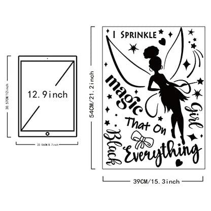 SUPERDANT Elf Girl Wall Stickers Black Girl Fairy Wall Decor Magic That On Everything Vinyl Lettering PVC Art Decals for Living Room Girl's Bedroom Decoration Black 21"x15"