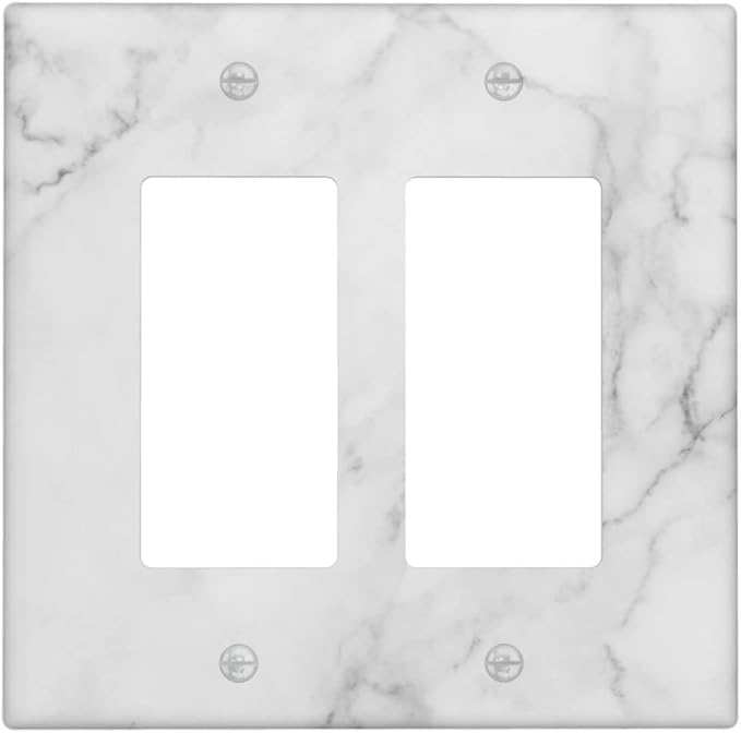 White Marble Pattern Wall Plate Decorative Double Rocker Outlet Light Switch Cover 2-Gang Decorator Art Print Faceplate for Bedroom Kitchen Kids Room Decor 4.6" X 4.5"