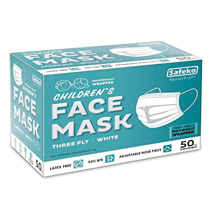 50 Children Disposable Face Masks, 3 ply, Protective Dust Filter, PPE Safety Mouth Cover, and Nose Shield