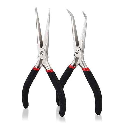 Premium 6 Inch Mini Needle Nose Pliers Set - 2 PCs Bent and Straight Long Nose Pliers with Comfort Grip - Non-Serrated Rust-Proof Long Reach Jewelry Pliers for Jewelry Making, Handmade Craft