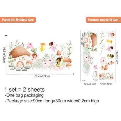 Woodland Mushroom Wall Decals Mushroom House Garden Wall Stickers Peel and Stick Fairy Floral Plants Wall Art for Girls Bedroom Baby Nursery Living Room Sofa TV Background Decor