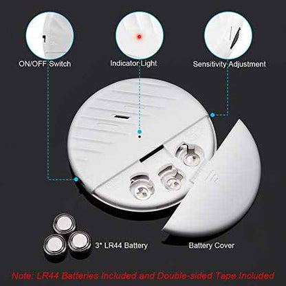 WSDCAM Glass Break Sensor Alarm 125dB Ultra-Slim Wireless Glass Break Detector Window Alarm Vibration Sensor for Home Window and Door Security - 4 Pack